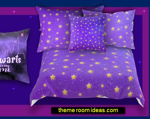 wizards magic bedrooms purple bedding stars